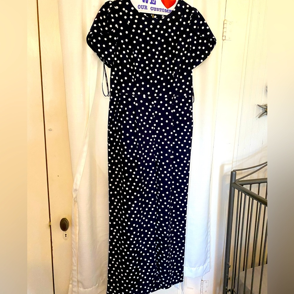 Calvin Klein dressy dark navy blue jumpsuit with polka dots and pockets